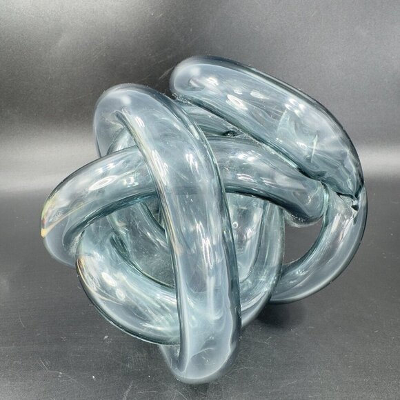 Vintage Hand Blown Glass Knot Sculpture Figurine Paperweight Blue Gray Tint - Picture 7 of 12